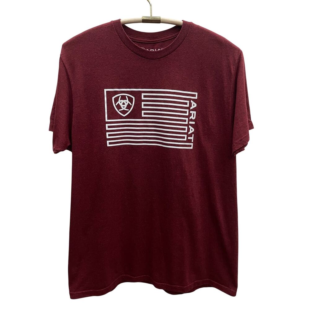 Ariat Burgundy Crewneck Tee with White Flag Graphic Size XL